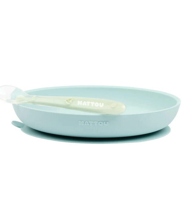 Σετ φαγητού 2 τεμαχίων πιάτο-κουτάλι πράσινο-μπλε - Nattou